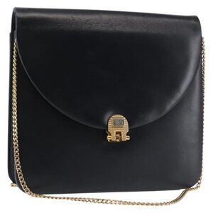 Authentic Christian Dior Chain Shoulder Bag Leather Navy Gold